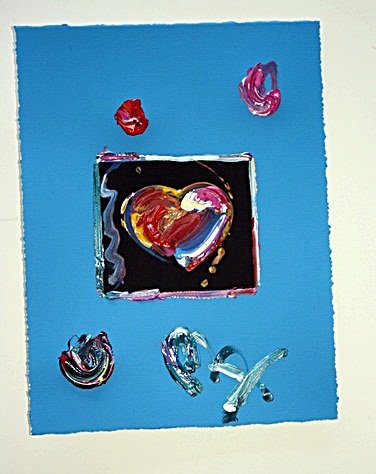 Original Peter Max mixed media "Heart - Blue": Original Peter Max mixed media on paper - "Heart - Blue". Beautifully framed. Approx. size: 20"x24". CC8039D