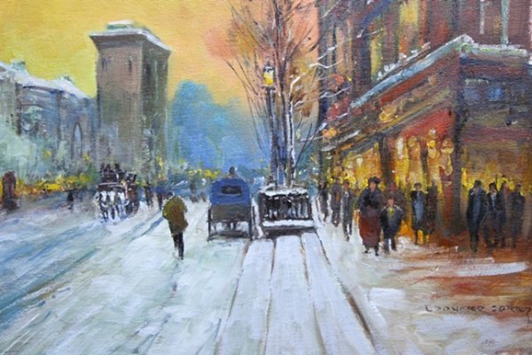 Edouard Cortes - Signed oil on canvas: This is a small painting, oil on canvas, that has been laid down on board. In good condition, not dated. Very typical of his Paris street scenes. New framing. Originally bought from a gallery in Palm 