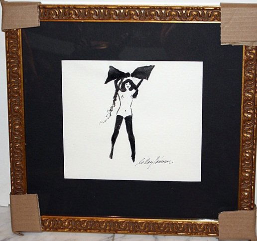 Neiman Femmelin: Original black ink on paper by LeRoy Neiman "Femlin" beautifully framed comes with provenance