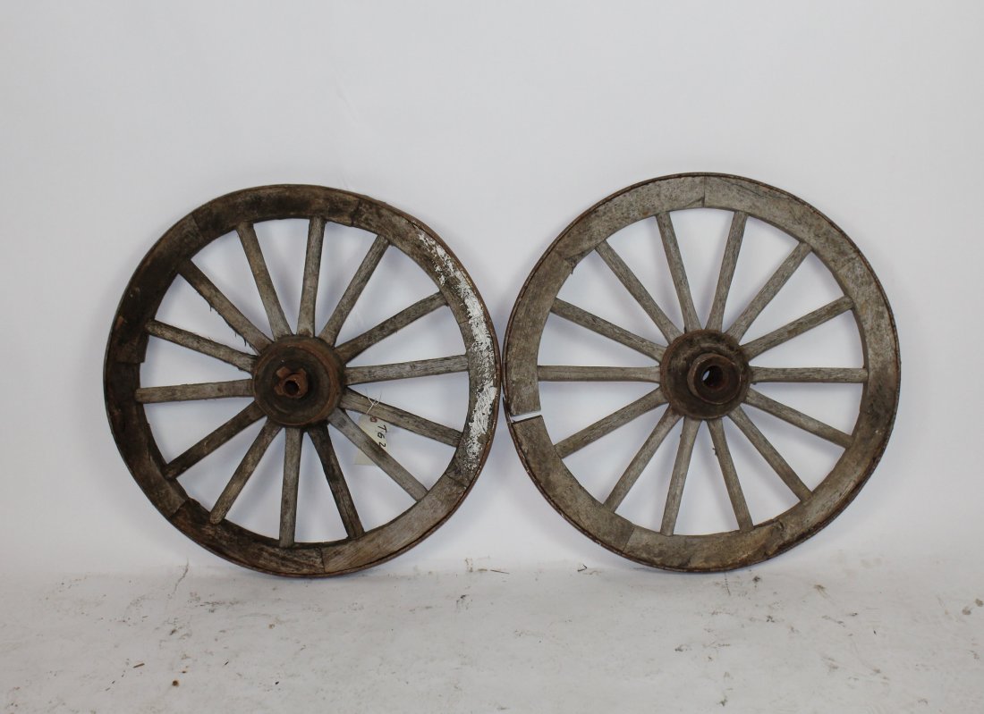Lot of 2 antique wood & iron wagon wheels (1 of 3)