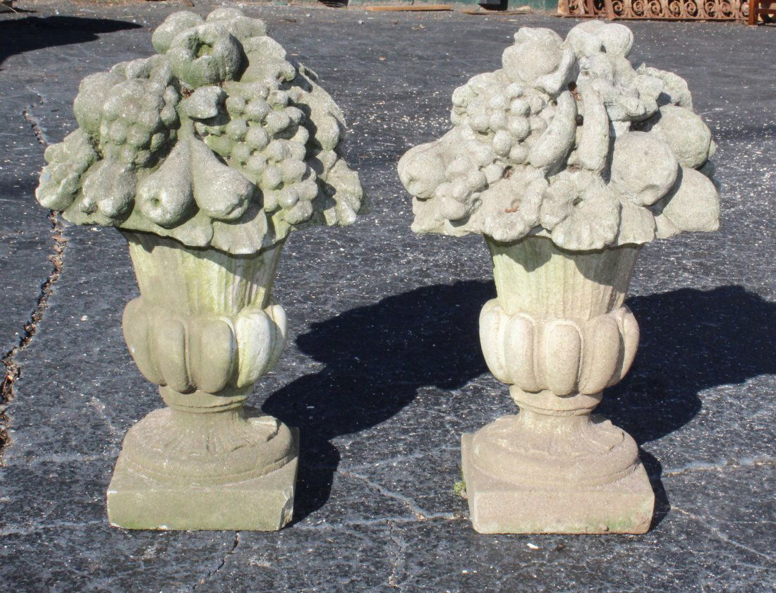 Pair Italian cut Vicenza stone fruited garden urns (1 of 4)