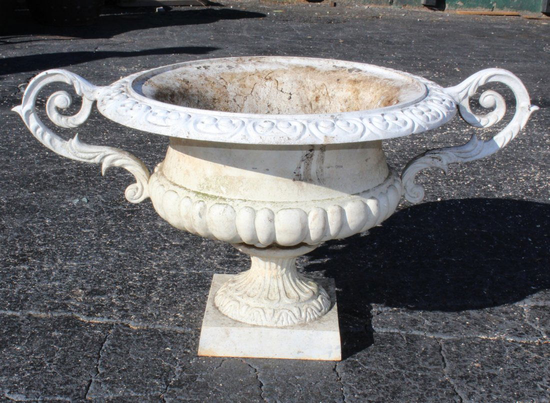Cast iron white double handled garden urn (1 of 2)