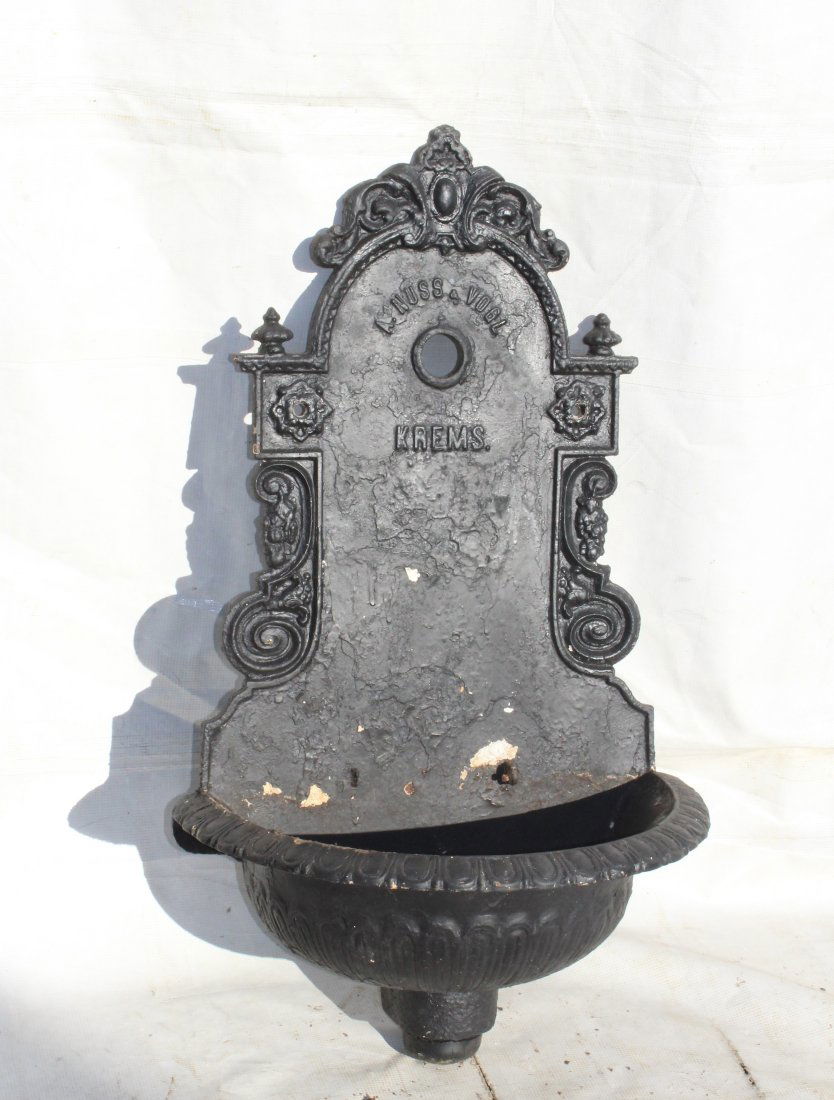English cast iron wall fountain: English cast iron wall fountain 33"h x 19"w x 11"d