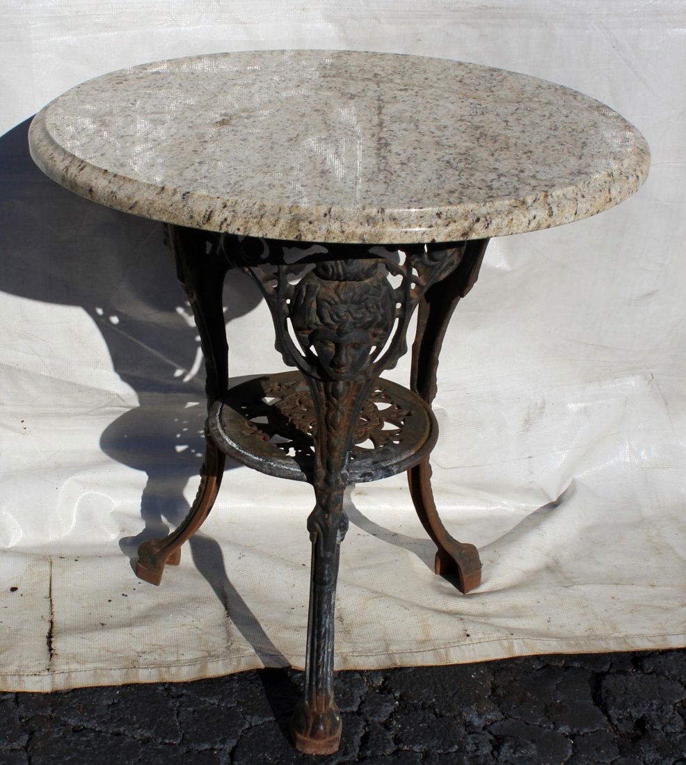 Cast Iron marble top garden table (1 of 3)