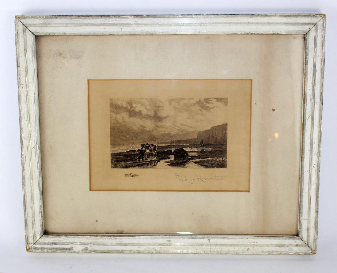 F. Leo Hunter pencil signed engraving: Frederick Leo Hunter (1858-1943, New York) pencil signed engraving. 12 1/2"h x 15 1/2"w overall