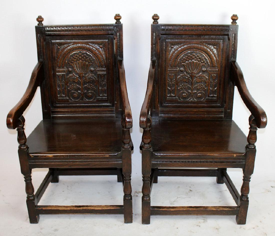 Pair Jacobean carved oak armchairs (1 of 6)