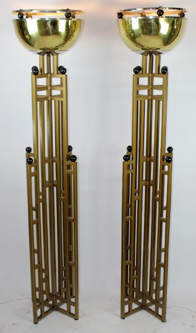 Pair of Art Deco brass skyscraper torchieres (1 of 3)