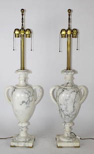 Mid-century white marble urn form lamps: Pair of mid-century white marble urn form lamps. Marbro Lamp company. Circa 1960's. 39"h