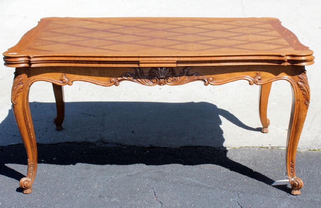 French Louis XV style oak drawleaf parquet table (1 of 5)