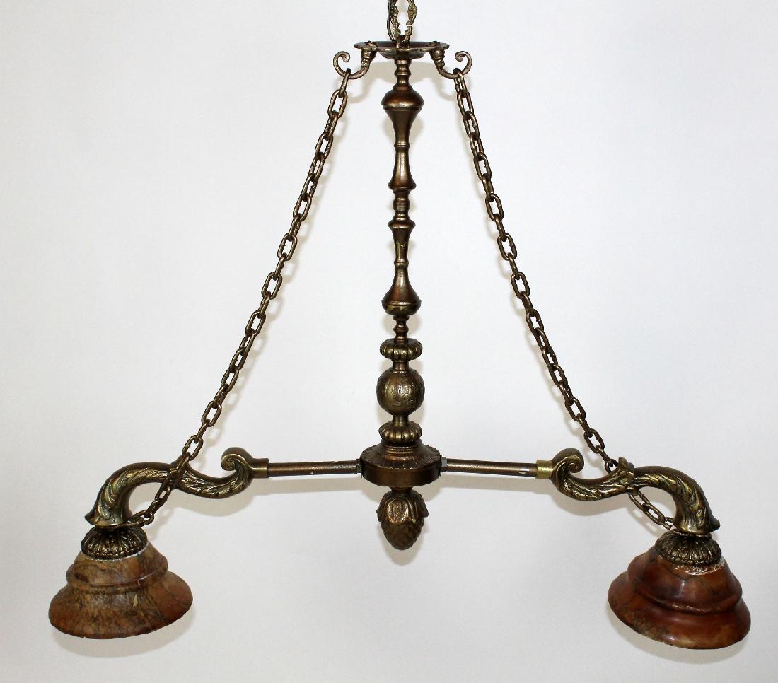 Bronze 2-light chandelier with alabaster shades (1 of 4)
