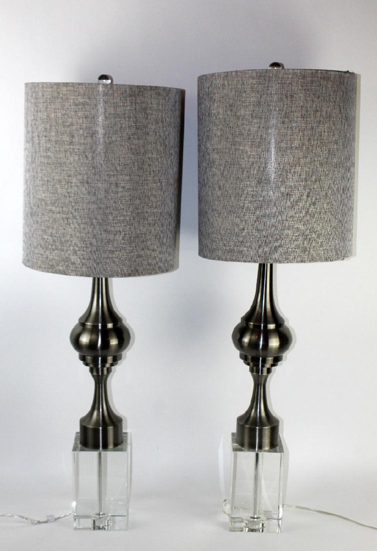 Pair of Modern chrome & glass block lamps (1 of 5)