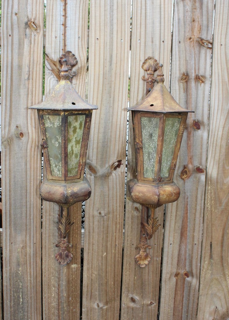 Pair distressed wall lanterns (1 of 4)