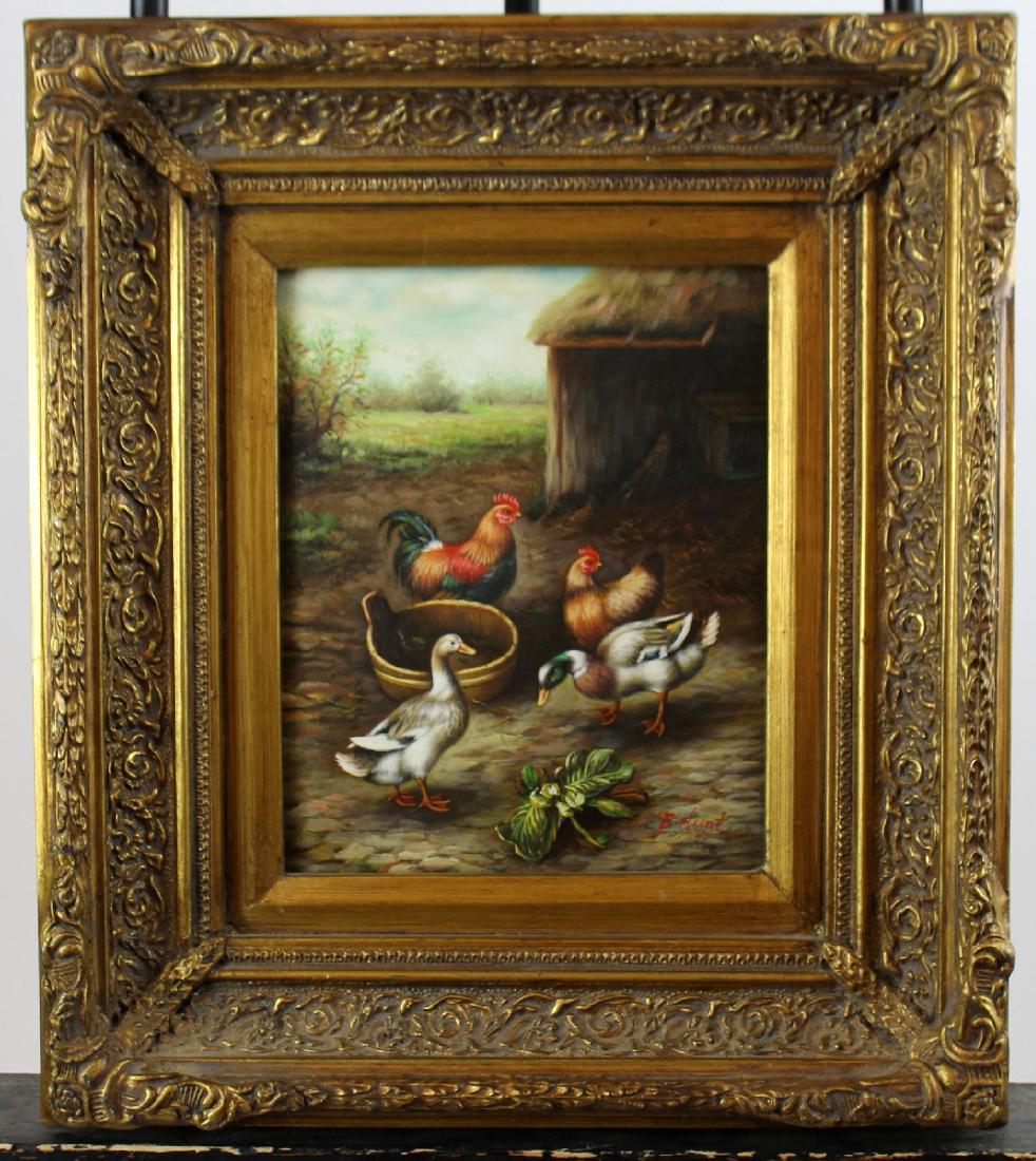 Oil on board Barnyard scene (1 of 3)