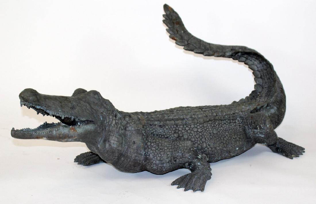 Verdigris bronze alligator statue. (1 of 4)