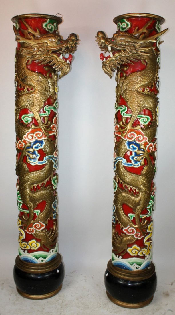 Pair of Chinese temple columns with dragons (1 of 5)