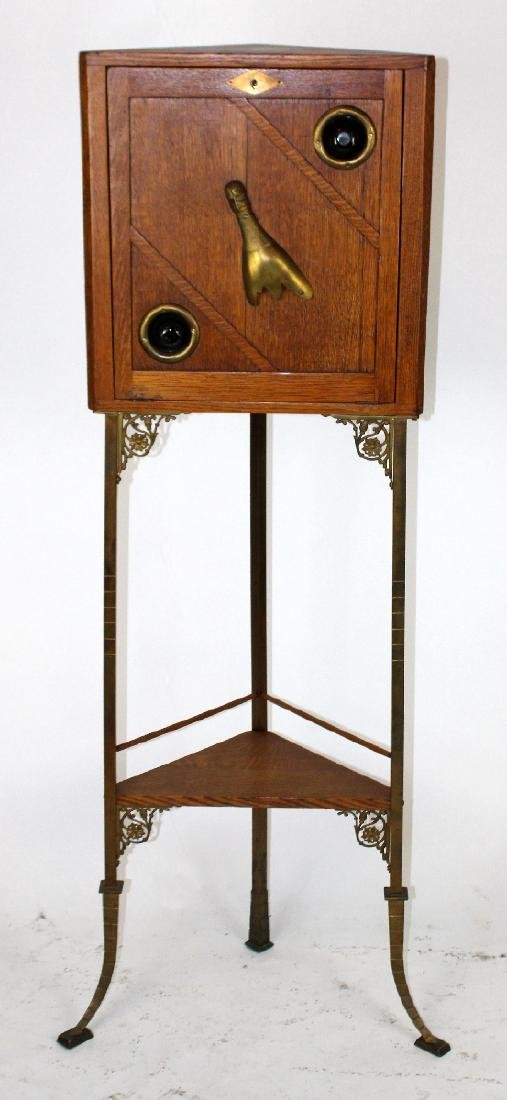 French Art Deco oak corner champagne bar on brass legs (1 of 4)