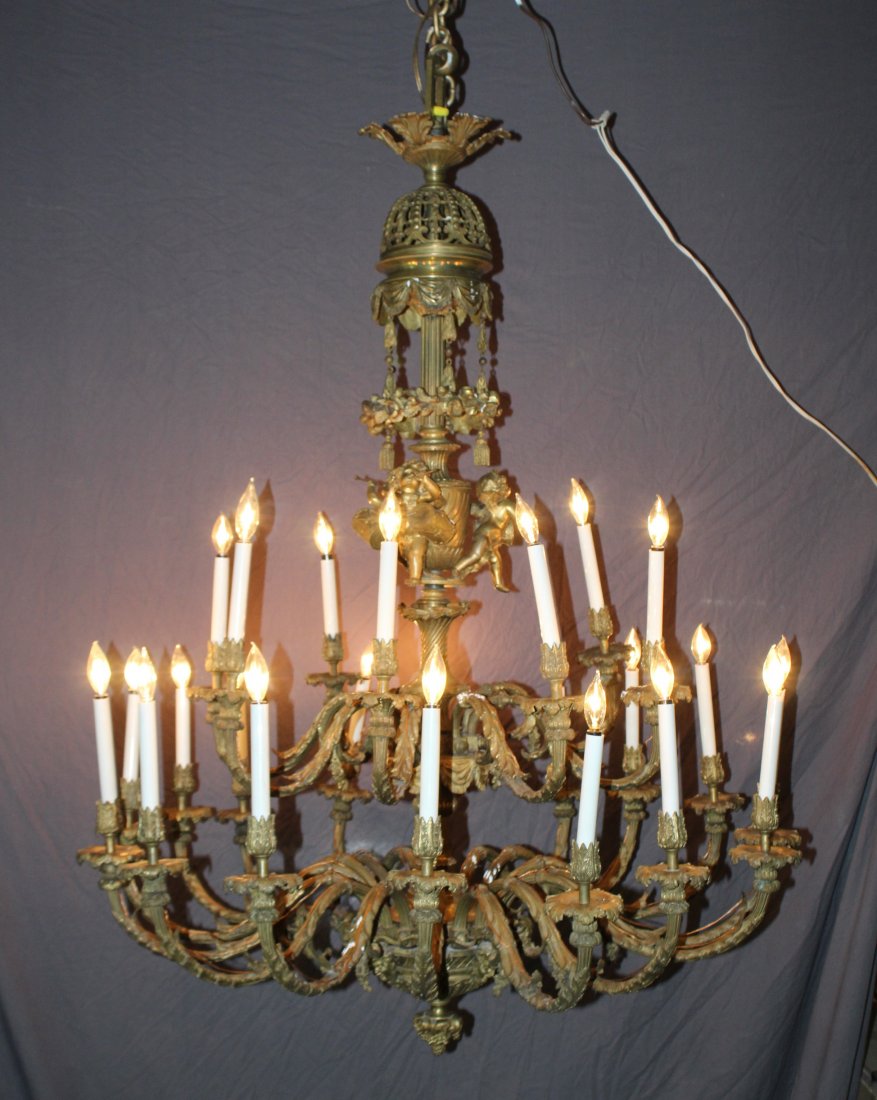 French gilt bronze 24 light chandelier with cherubs (1 of 6)