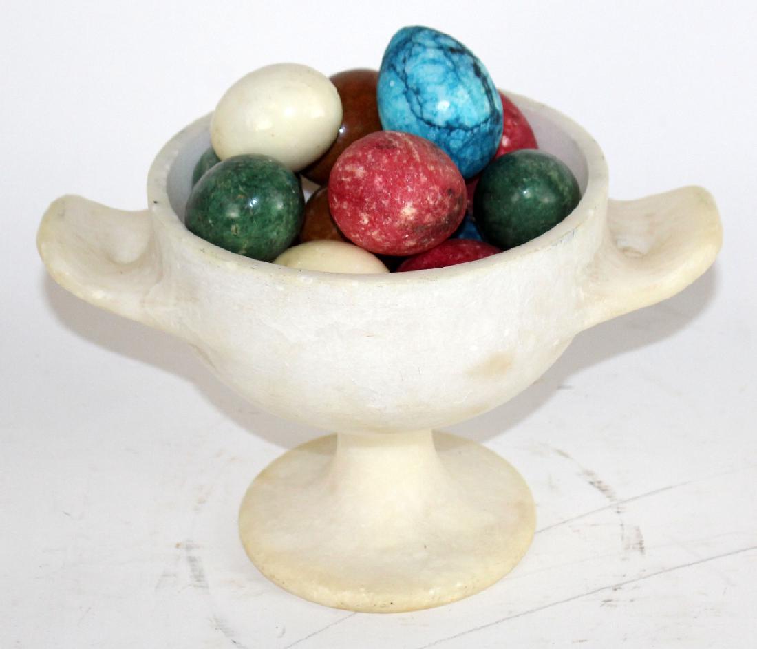 Italian white marble urn with marble eggs (1 of 5)