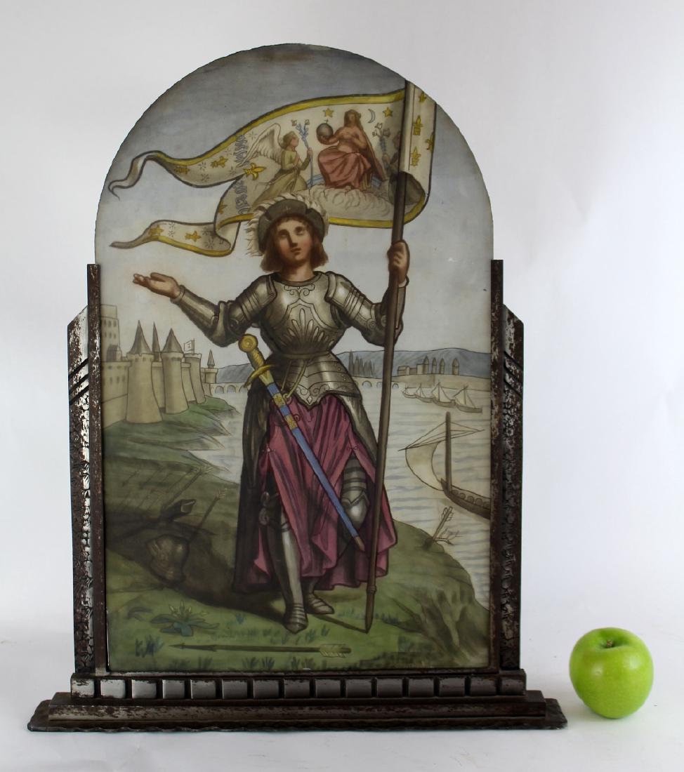 Reverse painted Joan of Arc glass panel. (1 of 7)