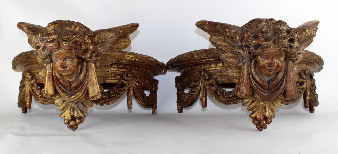 Pair gilt wood curved valences with cherubs (1 of 4)