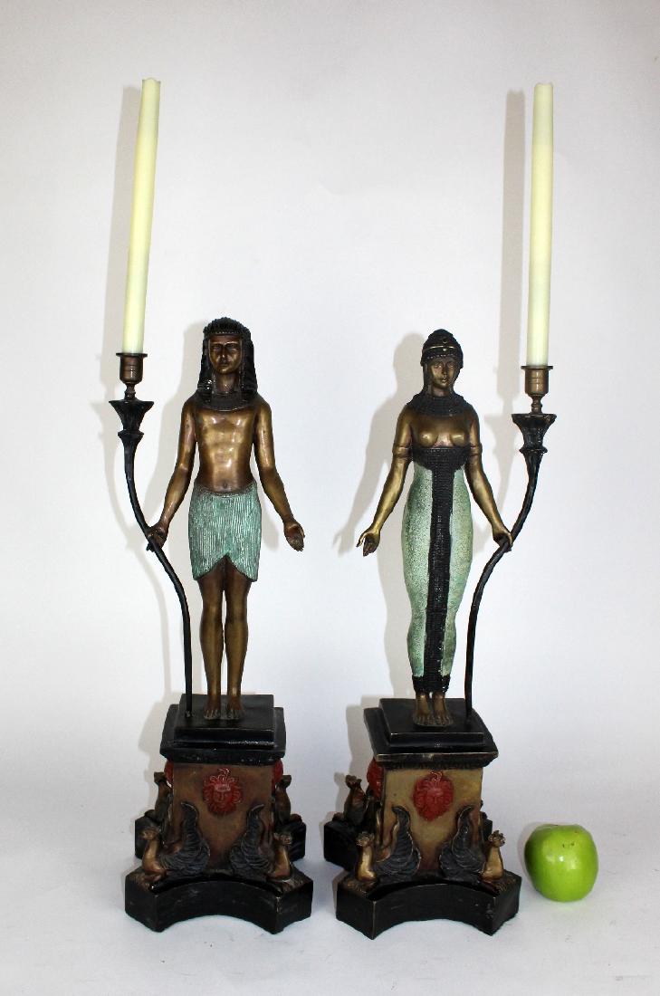 Pair polychrome bronze Egyptian candle holders (1 of 7)
