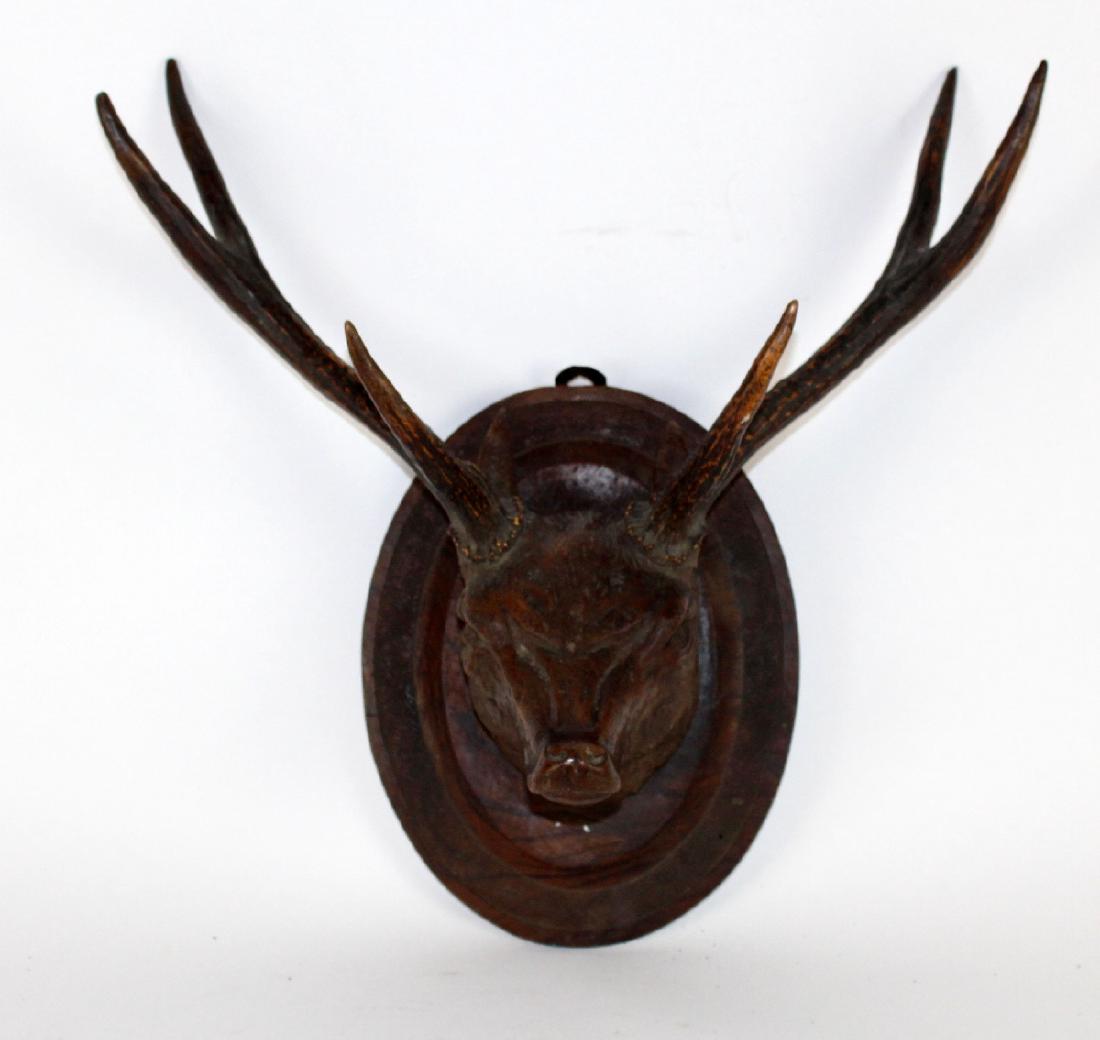 Carved walnut deer head mount (1 of 5)