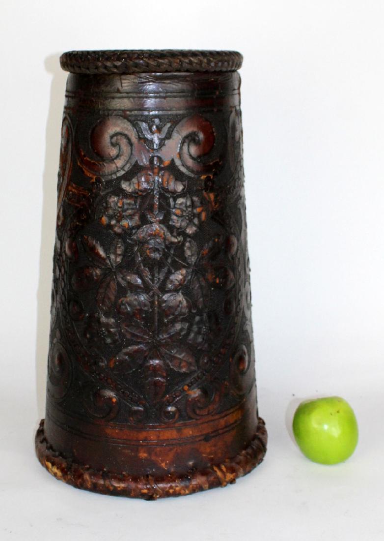 Antique embossed leather bucket (1 of 4)