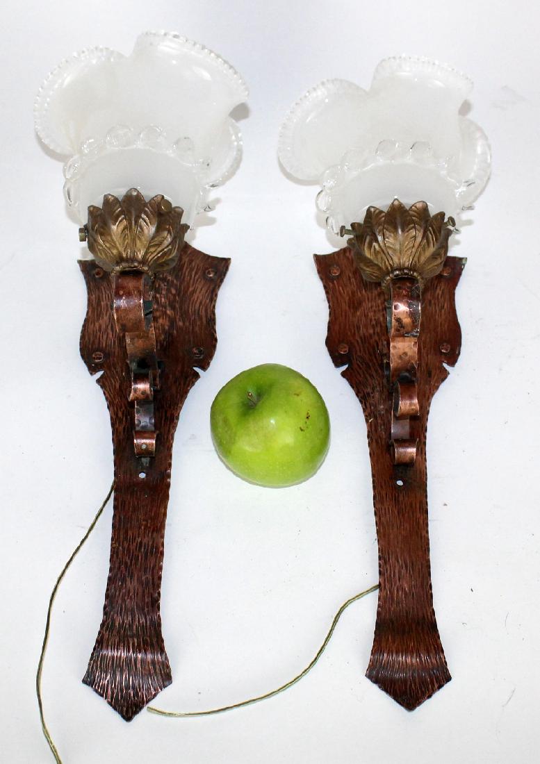 Pair Arts & Crafts copper wall sconces (1 of 4)