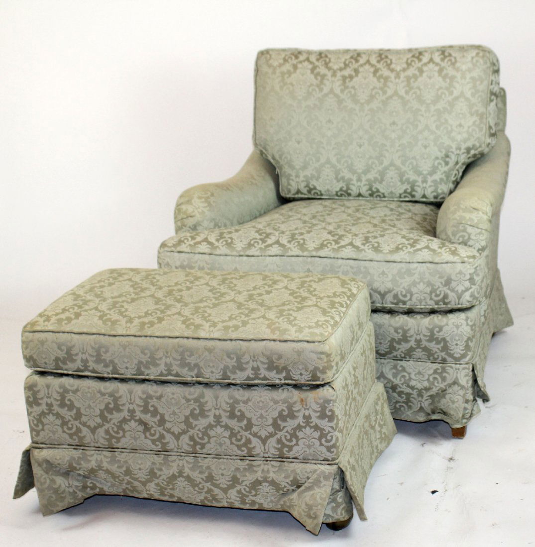 Silk Damask upholstered chair and ottoman (1 of 5)