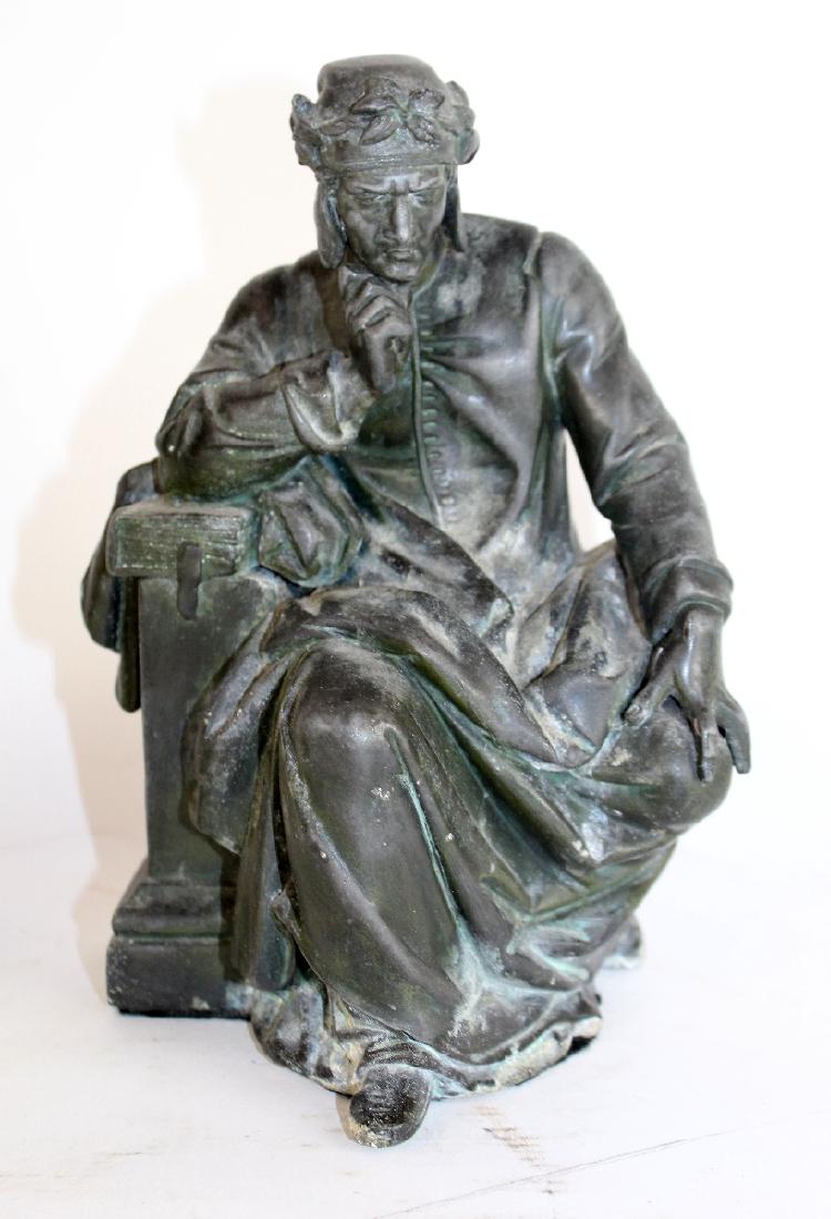 Bronze figure of Dantes: Bronze figure of Dantes seated. Hollow. 8 1/2"h x 6"w x 4 1/2"d