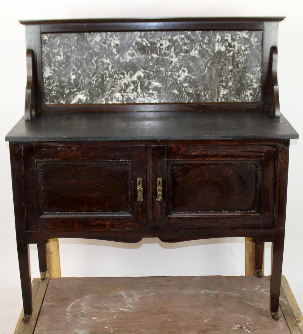 English oak 2 door washstand with marble (1 of 6)