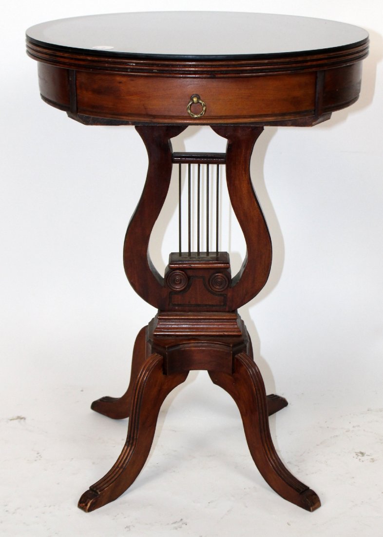 Mahogany Side Table With Harp Base