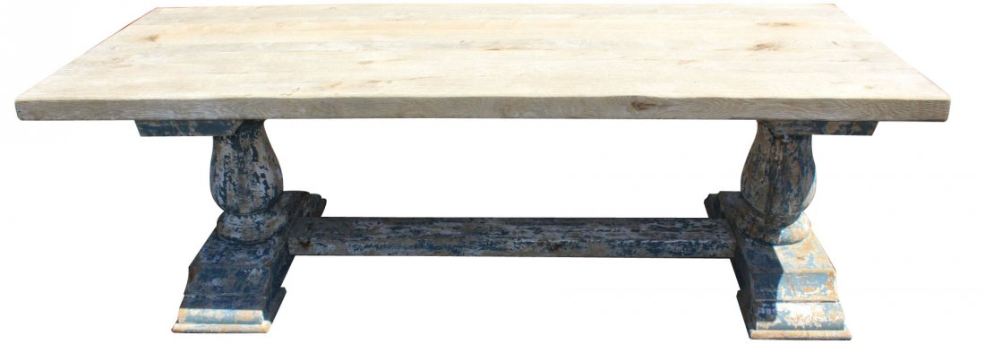 French trestle table with bleached top and painted base (1 of 7)