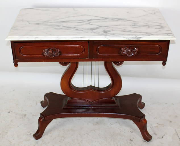 Victorian style lyre base marble top table Aug 05, 2017 King