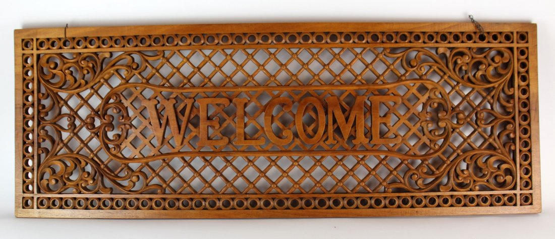 Hand carved fretwook Welcome sign (1 of 4)