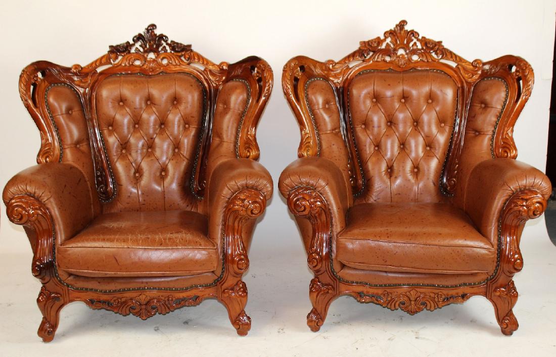 Pair of Rococo style tufted leather chairs (1 of 6)