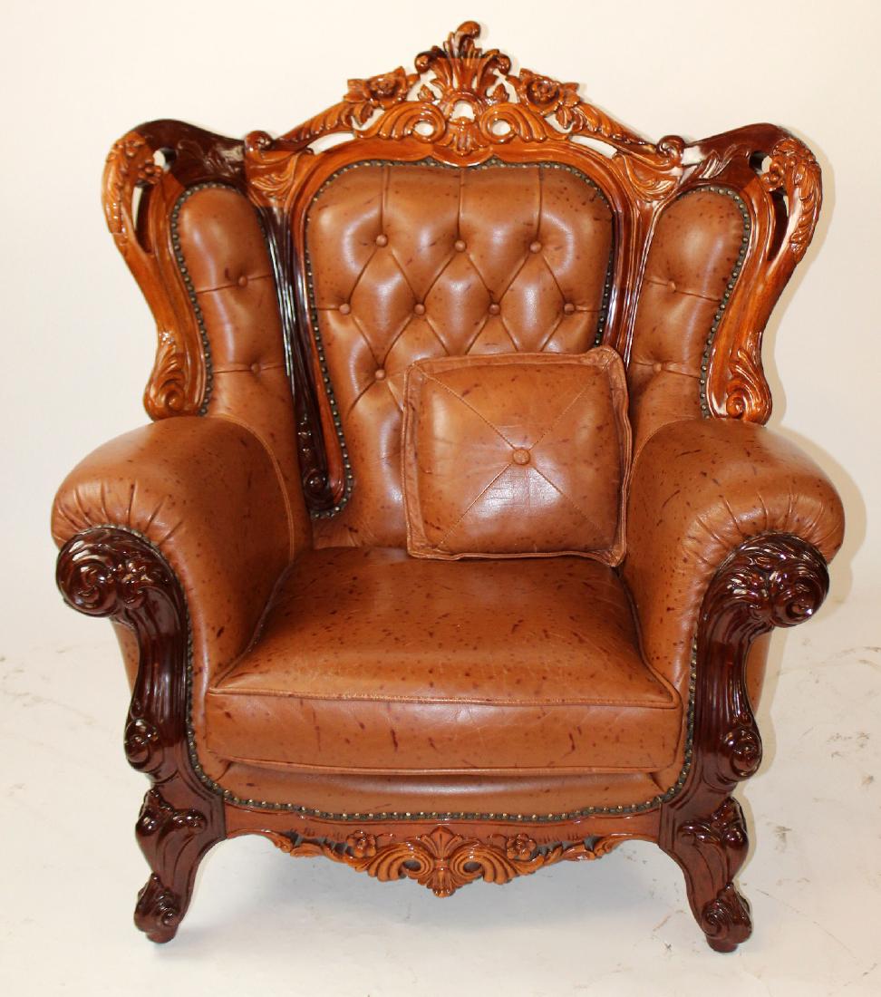 Rococo style tufted leather armchair (1 of 4)