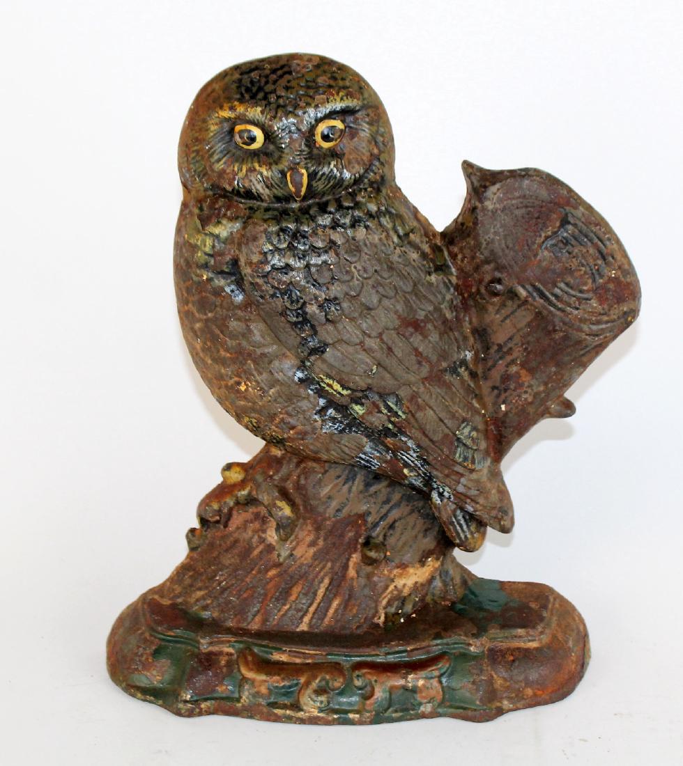 Antique cast iron polychrome owl door stop