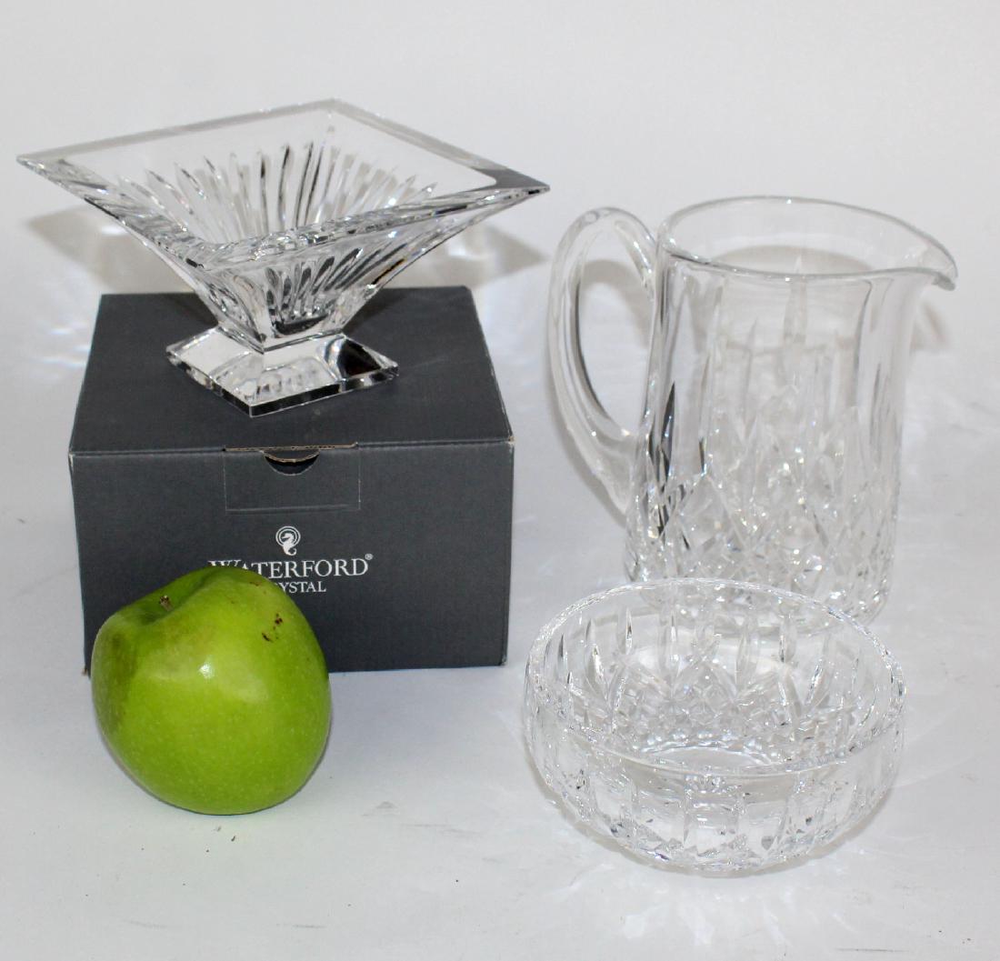 Lot of 3 Waterford crystal pieces: Lot of 3 Waterford crystal pieces: Clarion square vase 3 1/4"h x 6"w, bowl 2 1/2"h x 5"w & 6 1/2"h pitcher .