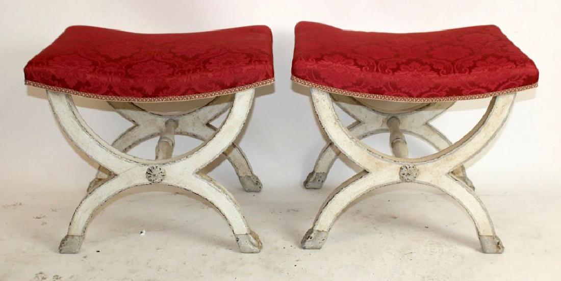 French Louis XVI style painted stools with upholstered (1 of 3)