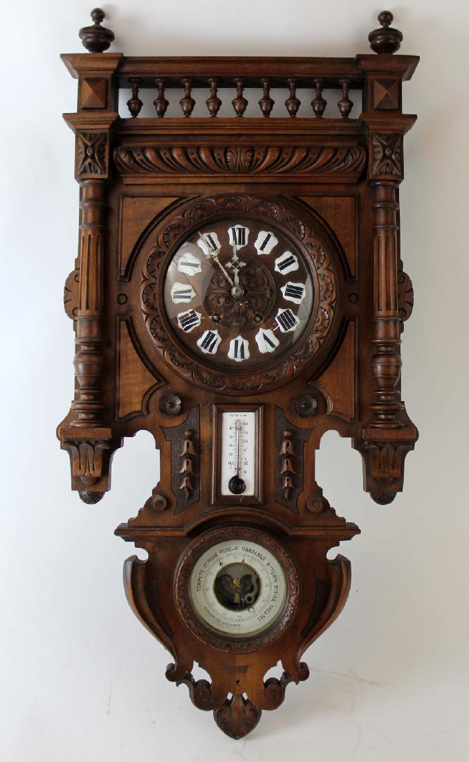 French wall clock and barometer in walnut (1 of 3)
