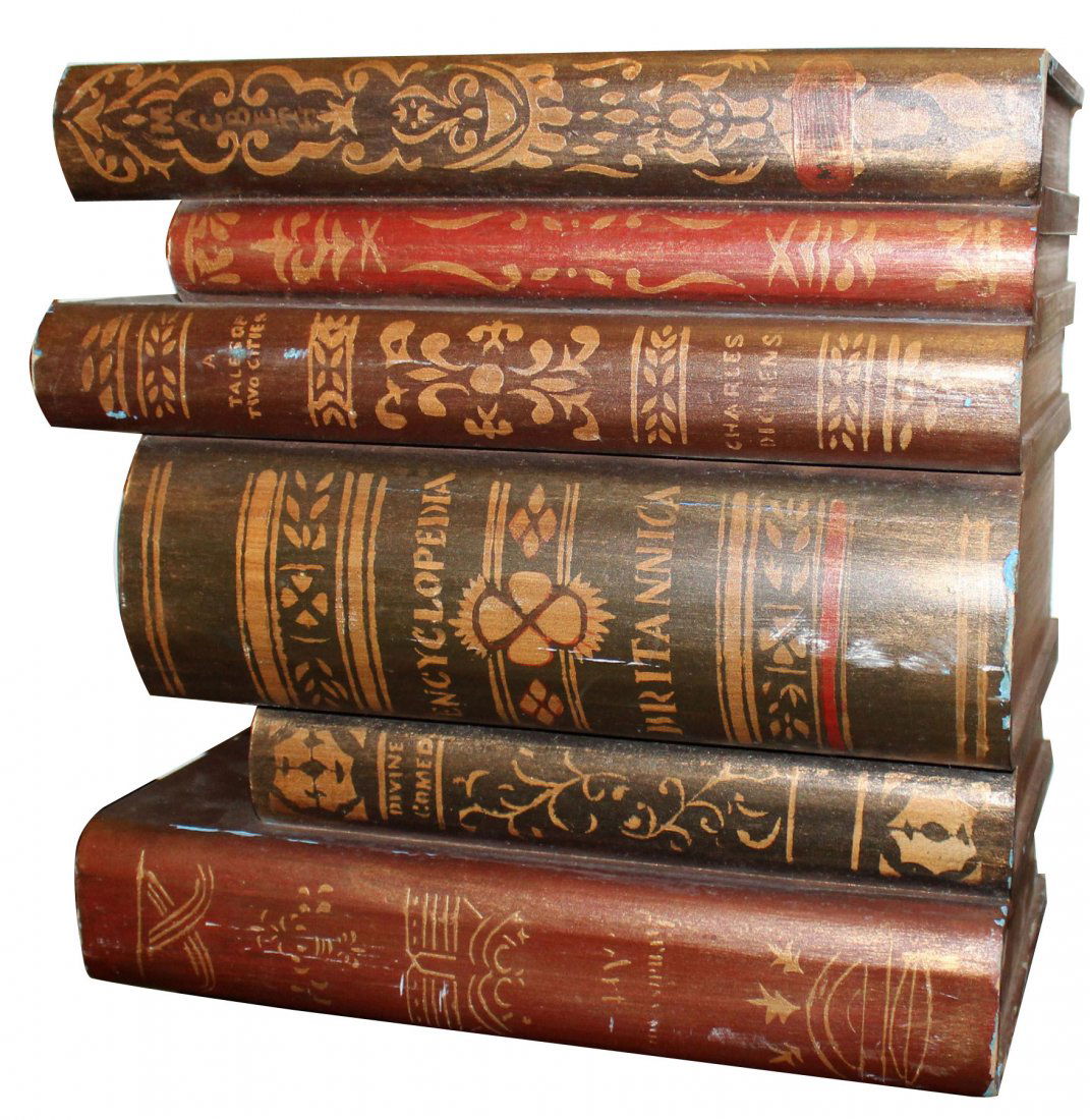 English carved wood stacked books side table (1 of 5)