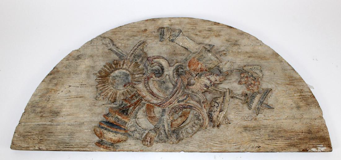 Italian painted pine relief demi lune panel (1 of 3)