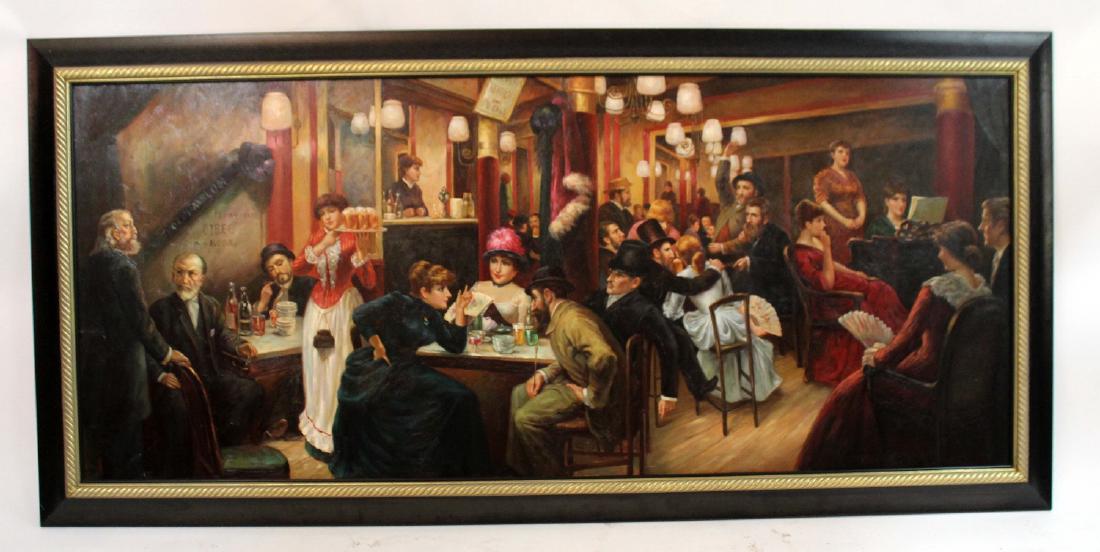 Large scale oil on canvas depicting tavern scene (1 of 3)