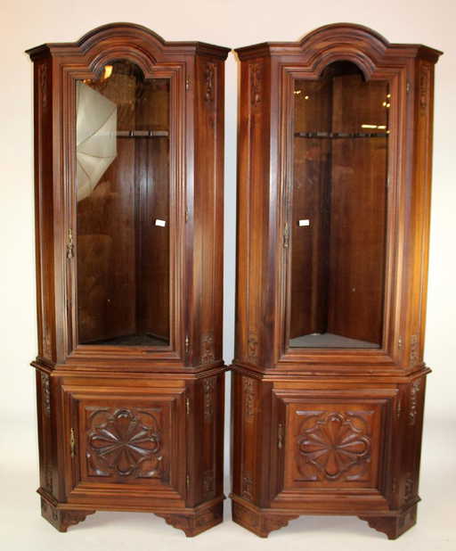 Pair Of Italian Corner Gun Cabinets - Pair Of Italian Corner Gun Cabinets