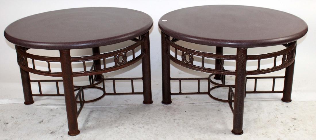 Pair of iron base round outdoor tables (1 of 3)