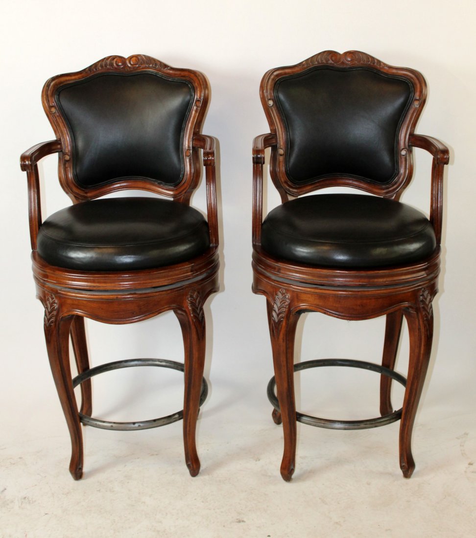 Pair of mahogany and black leather barstools (1 of 4)