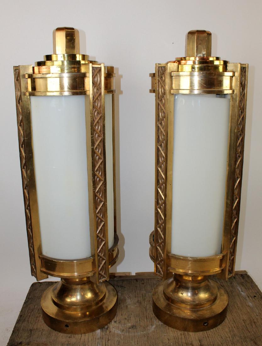Pair bronze Art Deco cylinder theatre post lights (1 of 4)