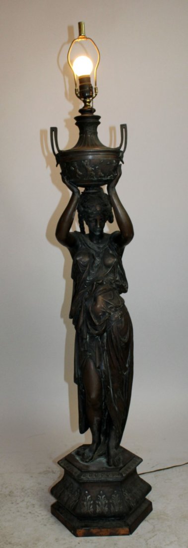 Classical Spelter female figural lamp with lifted urn (1 of 5)