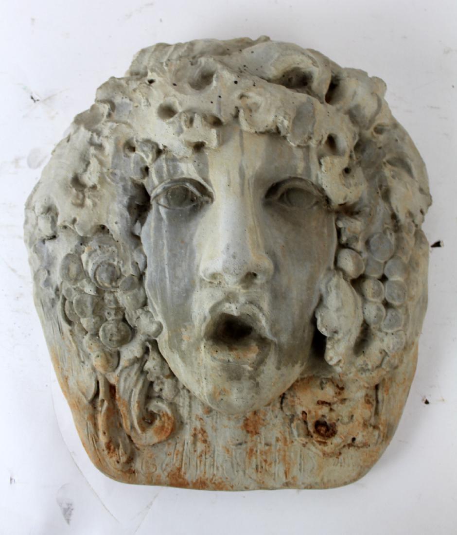 Cast concrete Bacchus head plaque (1 of 4)